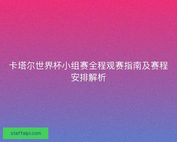 卡塔尔世界杯小组赛全程观赛指南及赛程安排解析